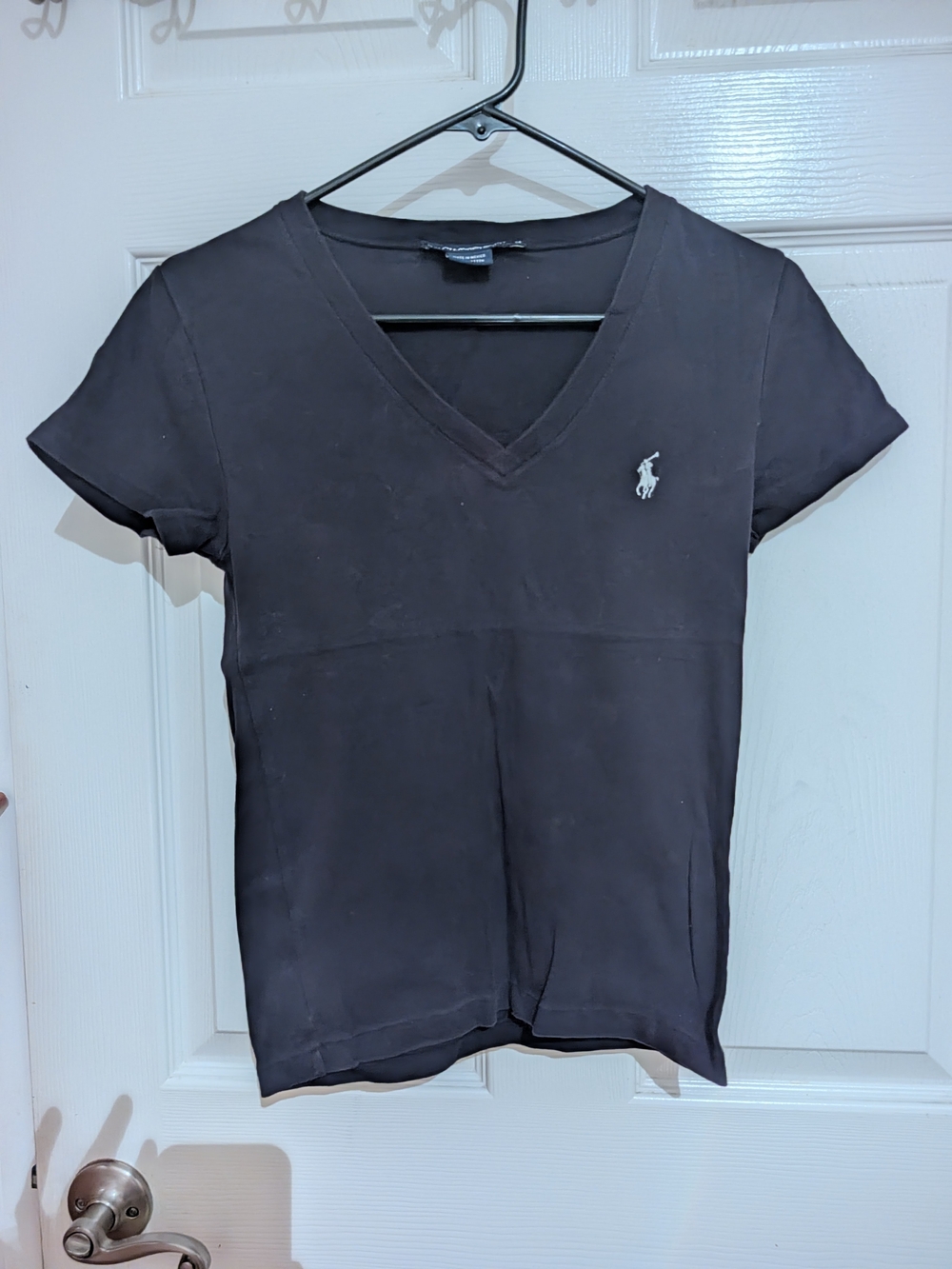 Polo by Ralph Lauren Women's Black V-Neck Logo Tee